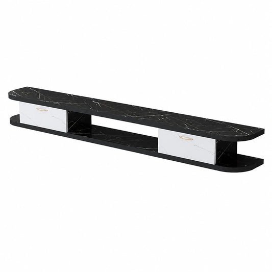 Centro de entretenimiento flotante montado en pared de diseño moderno, armario blanco y negro con estantes de almacenaje, 140 cm