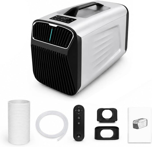 Aire Acondicionado portátil 12V 24V para Caravana y Camping - 5200 BTU, 4 Modos Frío/Ventilador/Deshumidificación/Sueño, Temporizador 24h, Coche