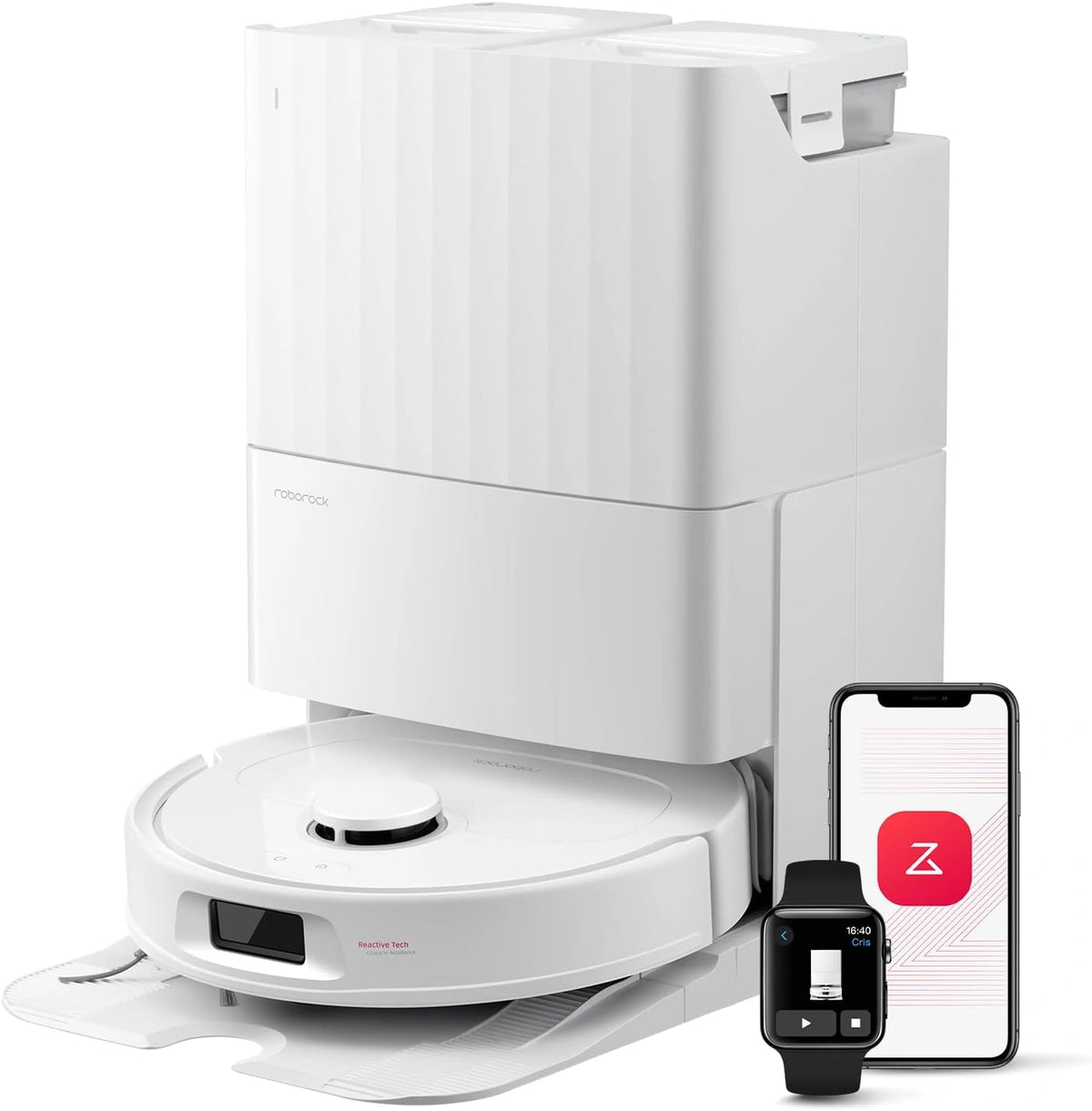 roborock QV 35S Robot Aspirador - Succión HyperForce de 10000 Pa con Base Multifuncional, 2 Mopas Giratorias Elevación Automática de 10 mm, Blanco