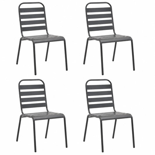 Juego de 4 Sillas de Jardín Exterior de Acero Gris Oscuro