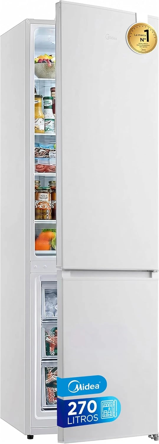Midea Frigorífico Combi sin escarcha 55 cm ancho x 180 cm Blanco - Nevera libre instalación 199 L + 71 L Congelador