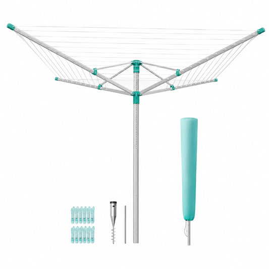 Tendedero de Exterior SONGMICS, Altura Ajustable, Aluminio, con Funda y Pinzas, 60 m, Plateado/Verde