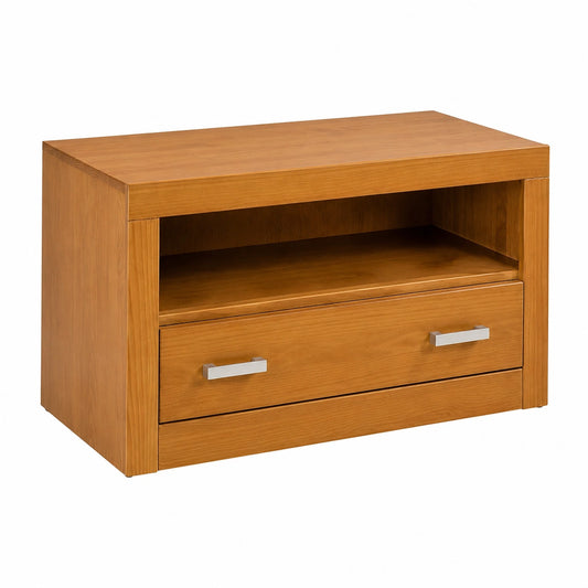 Mesa de TV de Pino Macizo Cerezo con Cajón y Compartimento 50x100x50 cm Serie Kalpe