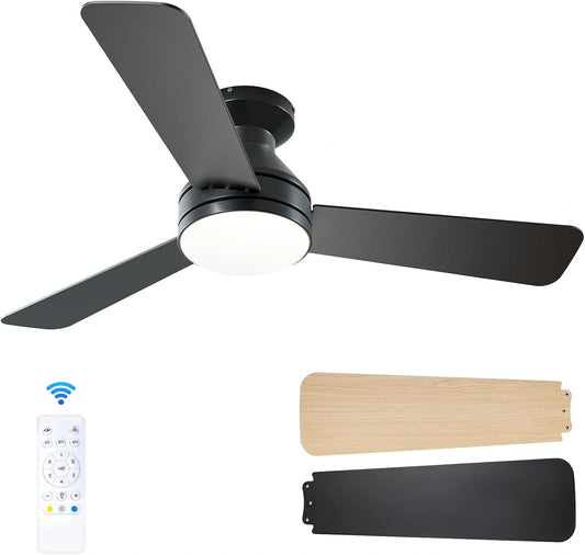 Passky Ventilador de Techo con Luz Doble Cara (Negro - 107 cm)