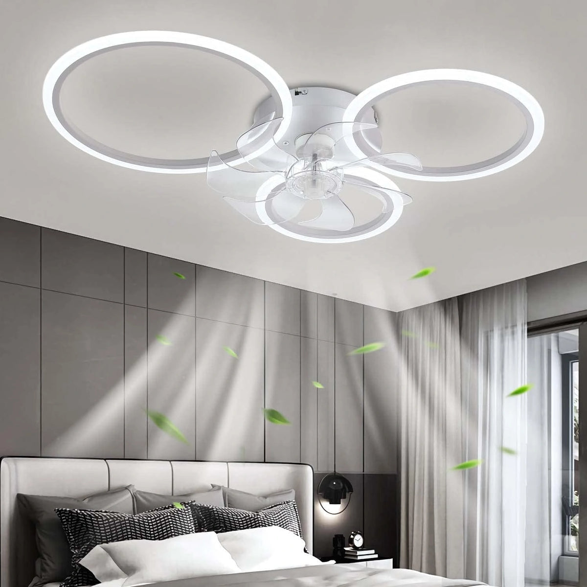 YUNZI Moderno Ventilador de Techo con Iluminación con Mando a Distancia LED 72W Regulable Luz de Techo - 6 Velocidades, Blanco 78cm