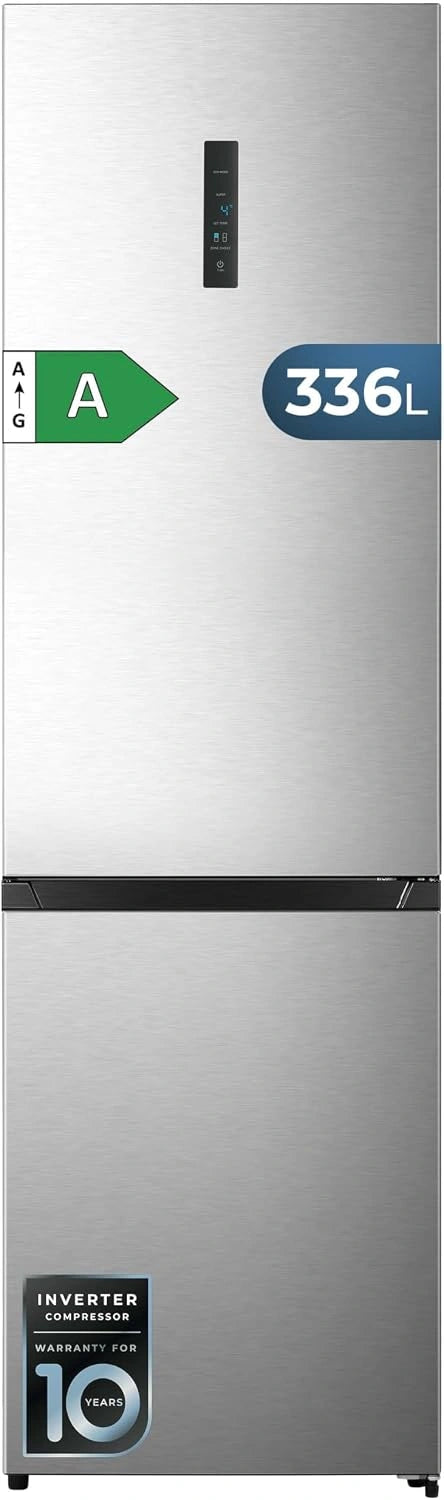 Cecotec Frigorífico Combi Total sin escarcha 336L Bolero CoolMarket Combi 336 Inox A. 201cm Alto - Apertura 90o, Modo inteligente, Multi AirFlow
