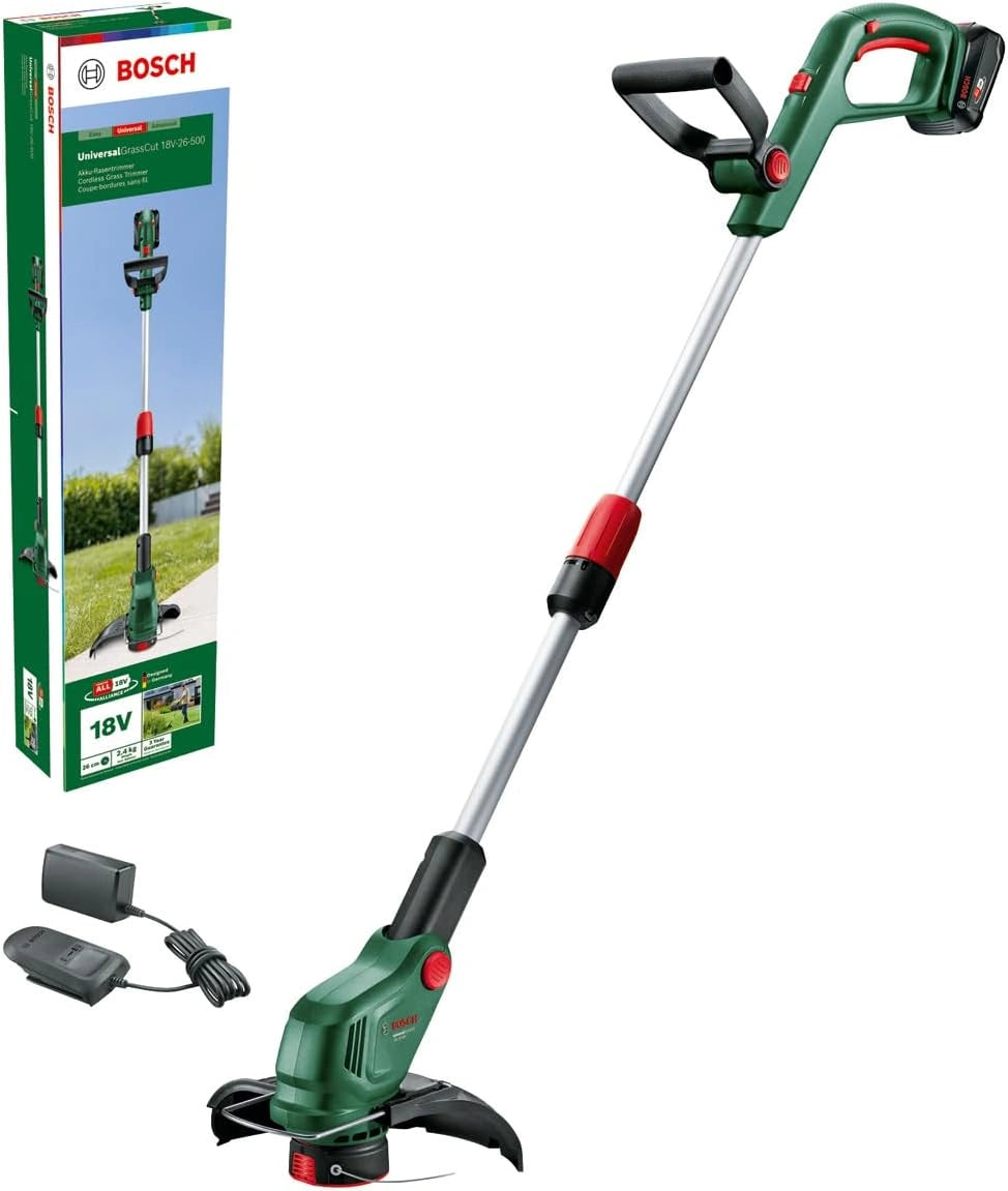 Bosch cortabordes a batería UniversalGrassCut 18V-26-500, con funciones de uso diario