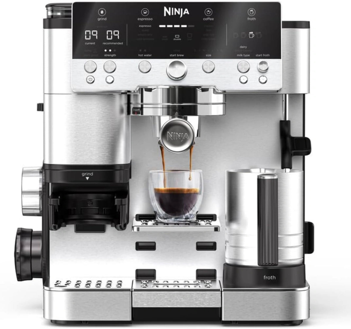 Ninja Luxe Premier - Cafetera 3 en 1, Plata, con Molinillo y Espumador