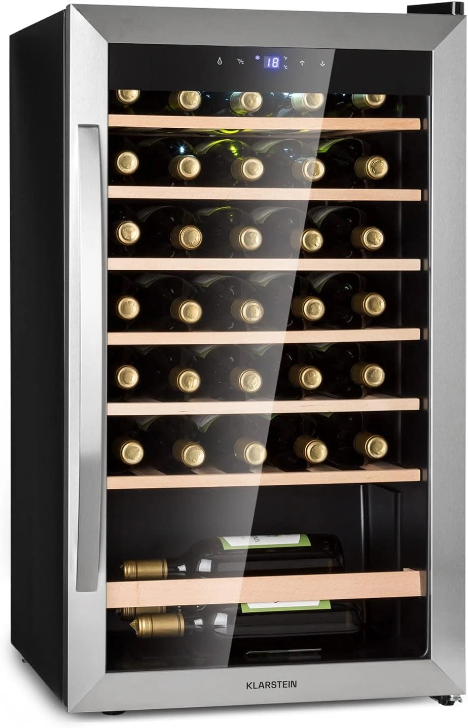 Klarstein Vinoteca - Nevera Vinos, Una Zona de Refrigeración, Nevera Expositora Vino y Cerveza, Vinoteca Interior y Exterior con Puerta de Cristal