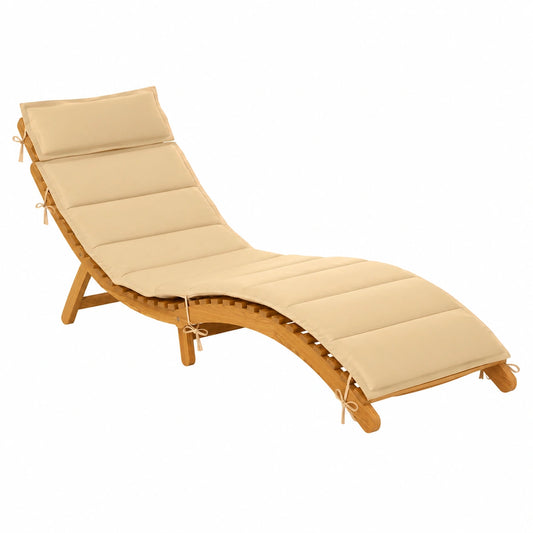 Tumbona de Acacia Plegable con Cojín - 120 kg, Beige, para Exterior