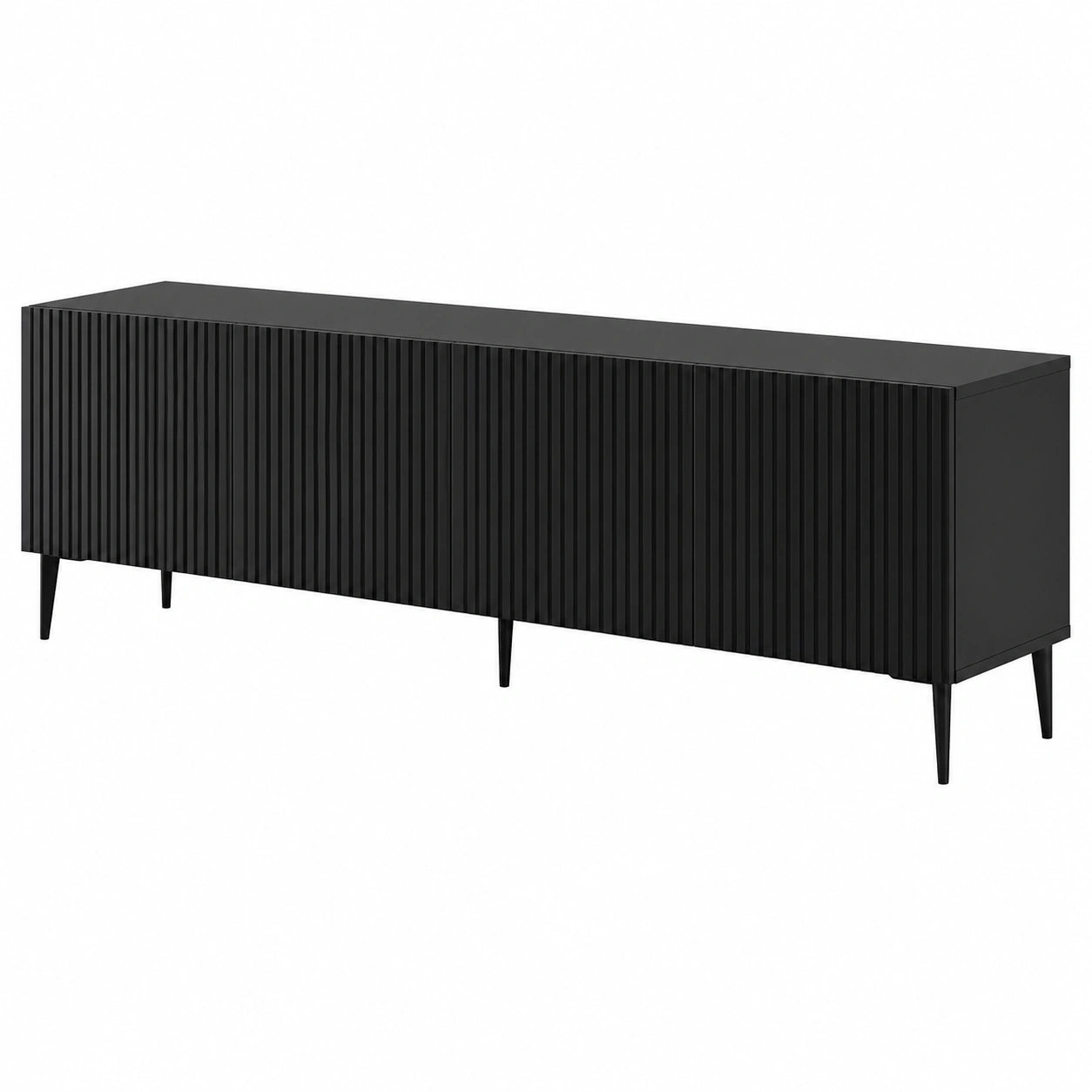Mueble de TV 200 cm Negro Mate con Frentes MDF y Patas Metálicas