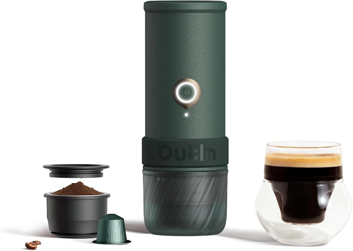 OutIn Mino Café Eléctrico Portátil Autocalentable para Viaje, con funciones de uso diario