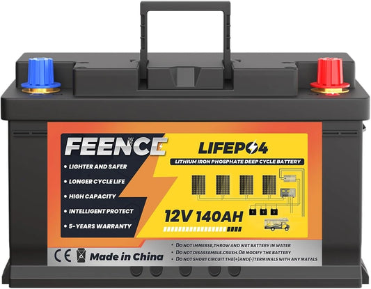 Batería de litio LiFePO4 de 12 - 8 V, 140 Ah, H190, batería de litio de 140 Ah con 150 A BMS 1792 Wh Energy y salida de 1920 kwh, RV
