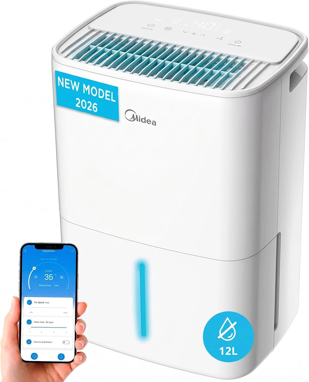 MIDEA Deshumidificador de Humedad Silencioso 12L/Dia, con funciones de uso diario