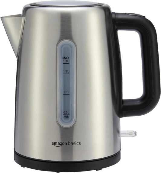 Amazon Basics Hervidor de agua eléctrico portátil de acero inoxidable - 1.7 Litros, Plateado