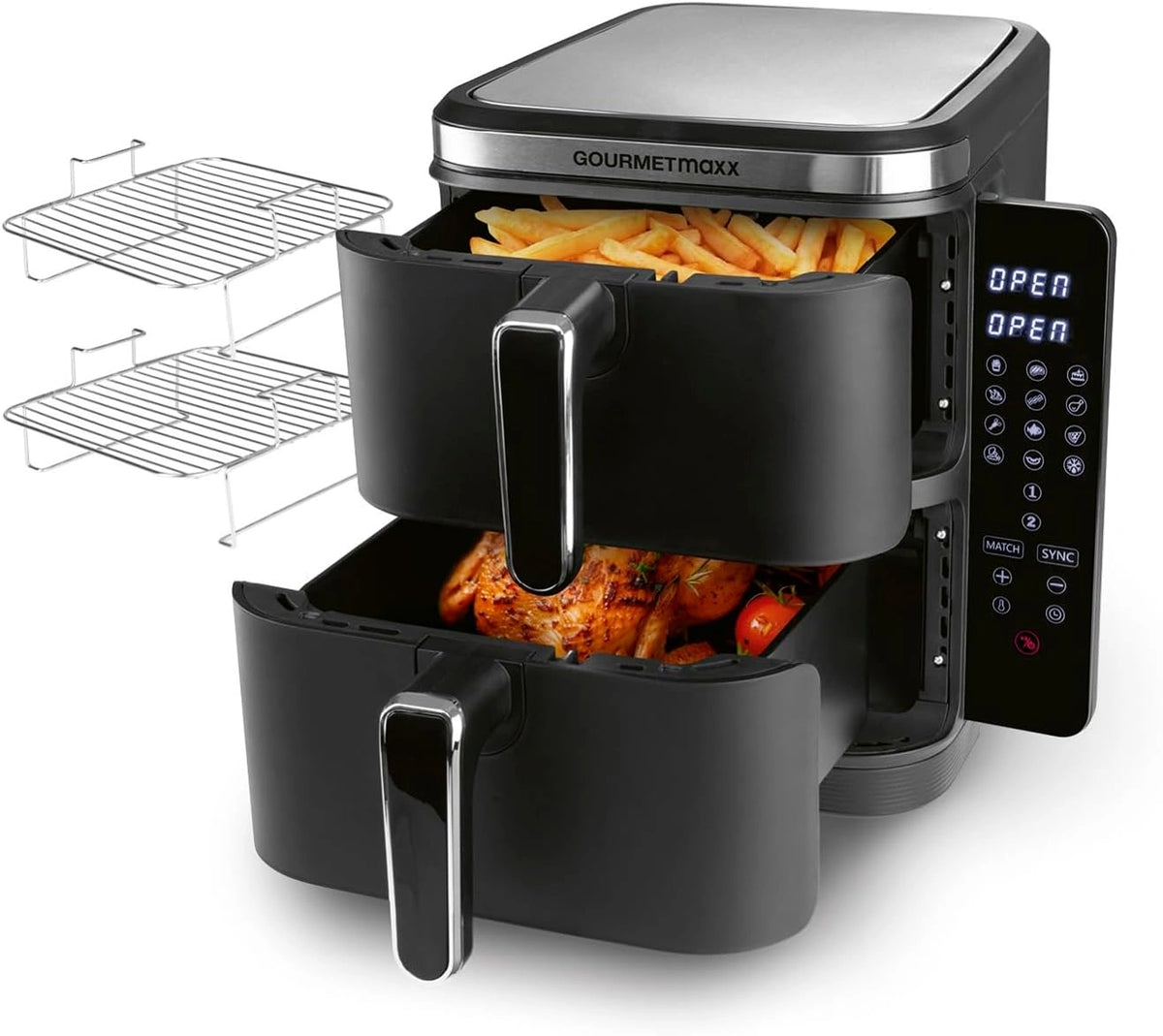 GOURMETmaxx FryUp Vertical Freidora de Aire Caliente Doble Cámara, para uso doméstico