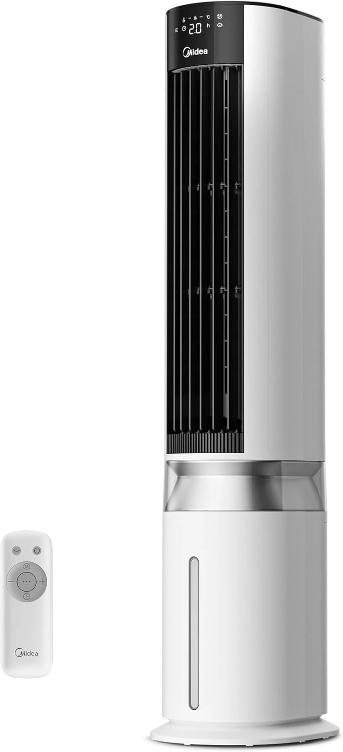 Midea - Sensicool inteligente Temp Control, iones negativos, pantalla táctil, temporizador 12 horas, 5 modos, 6 velocidades