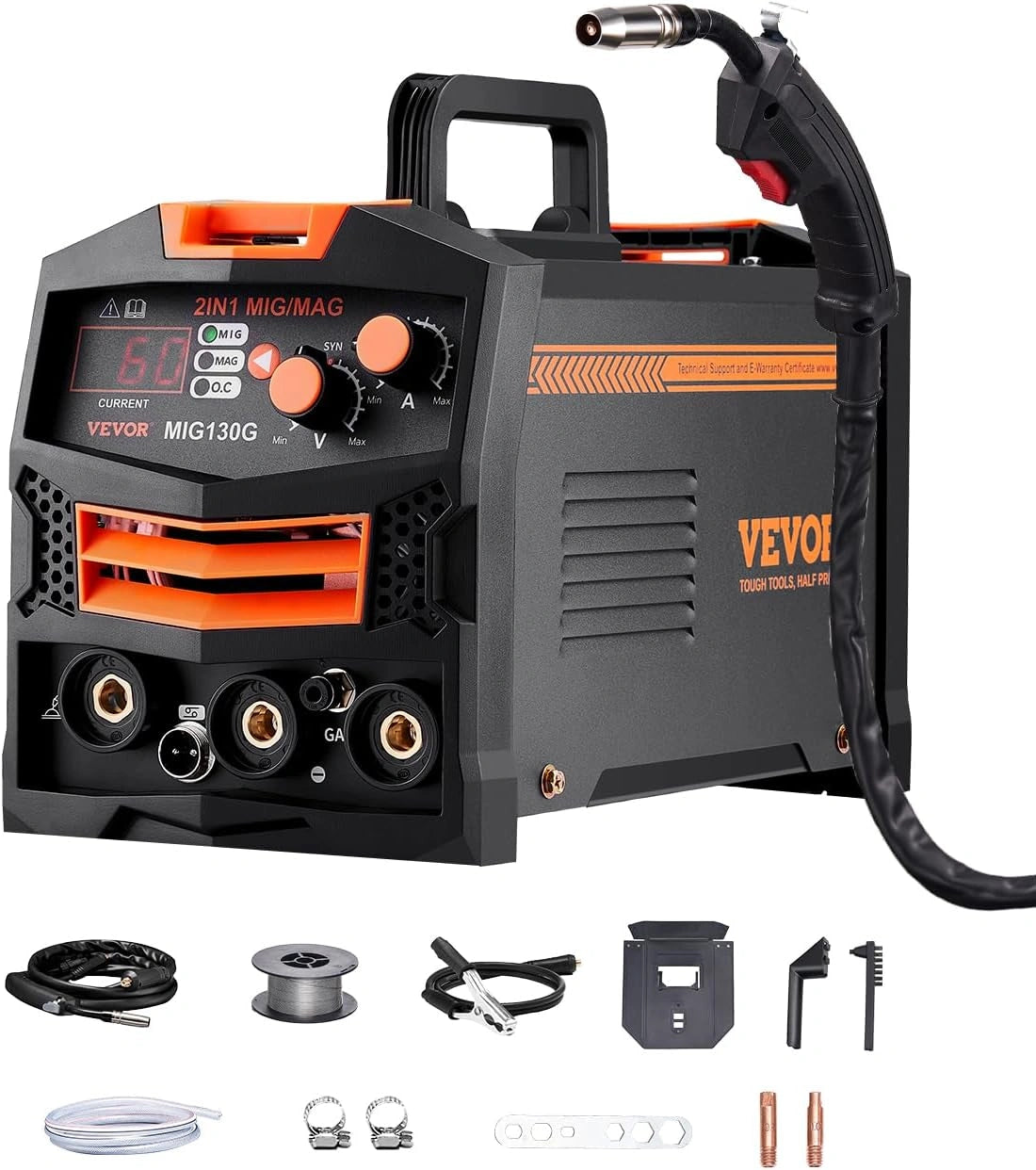 VEVOR Máquina de Soldadura MIG Sinérgica de 130 A - con Tecnología de Inversor IGBT y Pantalla de Visualización Digital, Negro, Espesor ≤ 4 mm