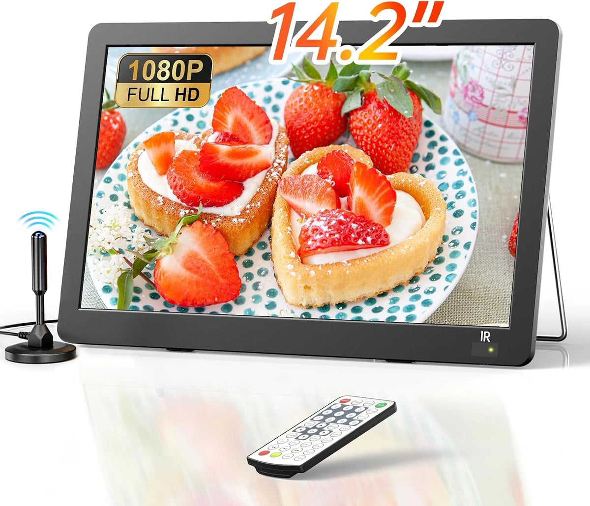 Desobry Televisores portátil de 14 - TV pequeñas para Cocina, al Aire Libre con Soporte de Entrada HDMI/USB/AV, 2 Pulgadas