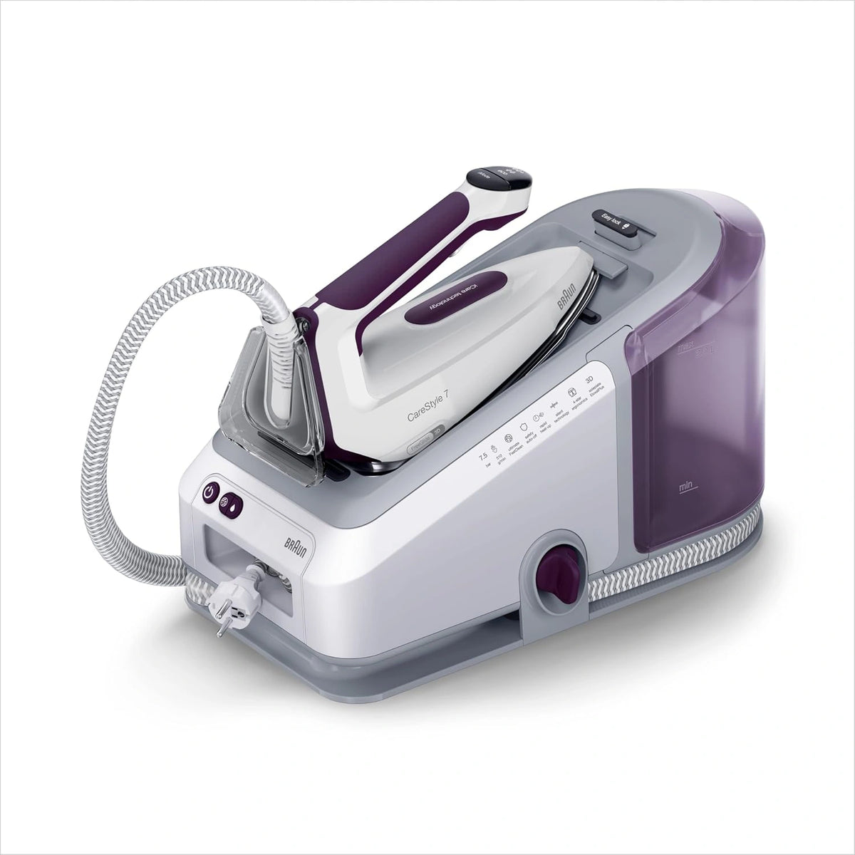 Braun CareStyle 7 IS7266VI - FreeGlide 3D, Depósito Extraíble 2 L, 2700W, Violeta, Apagado Automático, Ultimate FastClean, Planchado Vertical