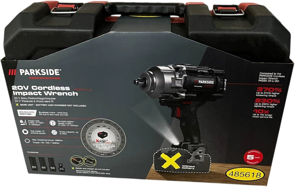Llave de impacto inalámbrica PARKSIDE PERFORMANCE PASSP 20- Li X20V - máx. 1898 Nm, hasta M33, 1/2'(en maletín de transporte