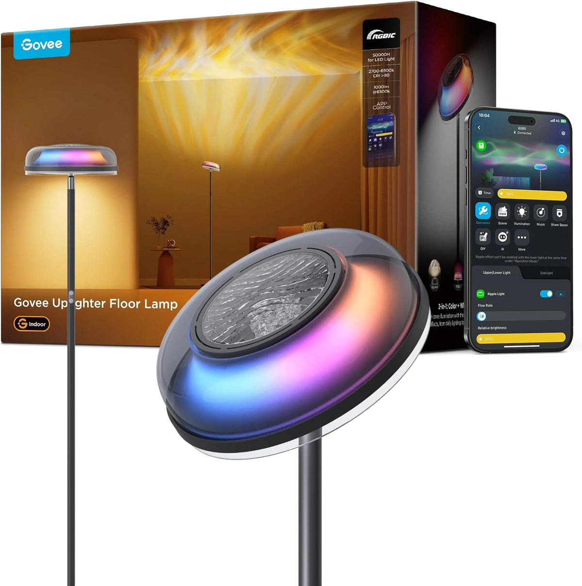 Govee Lampara de Pie de Tres Zonas Independientes RGBIC - Compatible Matter