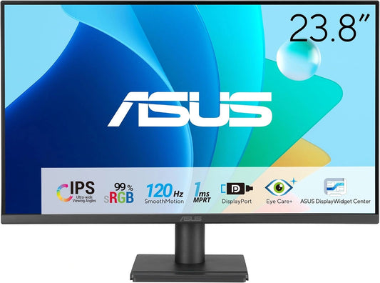 ASUS VA249QG monitor Eye Care para juegos 24 Pulgadas - 99% sRGB, 120 Hz, MPRT de 1 ms, HDMI, Montaje en Pared, antiparpadeo, luz Azul Baja, VGA