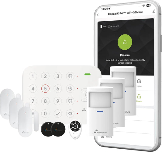 Nivian Sistema de Alarma WiFi para Casa sin Cuotas - conjunto, Anti Sabotaje, Alarma Inteligente con App, Mando a Distancia y Tarjetas RFID