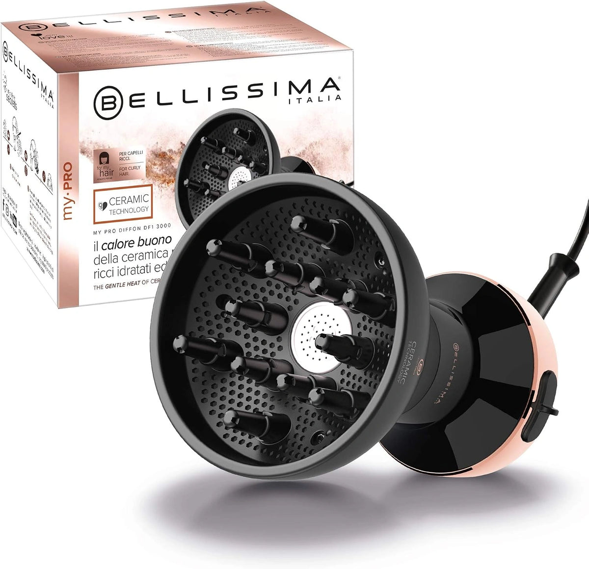 Bellissima Imetec My Pro Diffon Ceramic - Difusor de aire caliente para cabello rizado, tecnología cerámica, 2 combinaciones aire/temperatura, 700 W