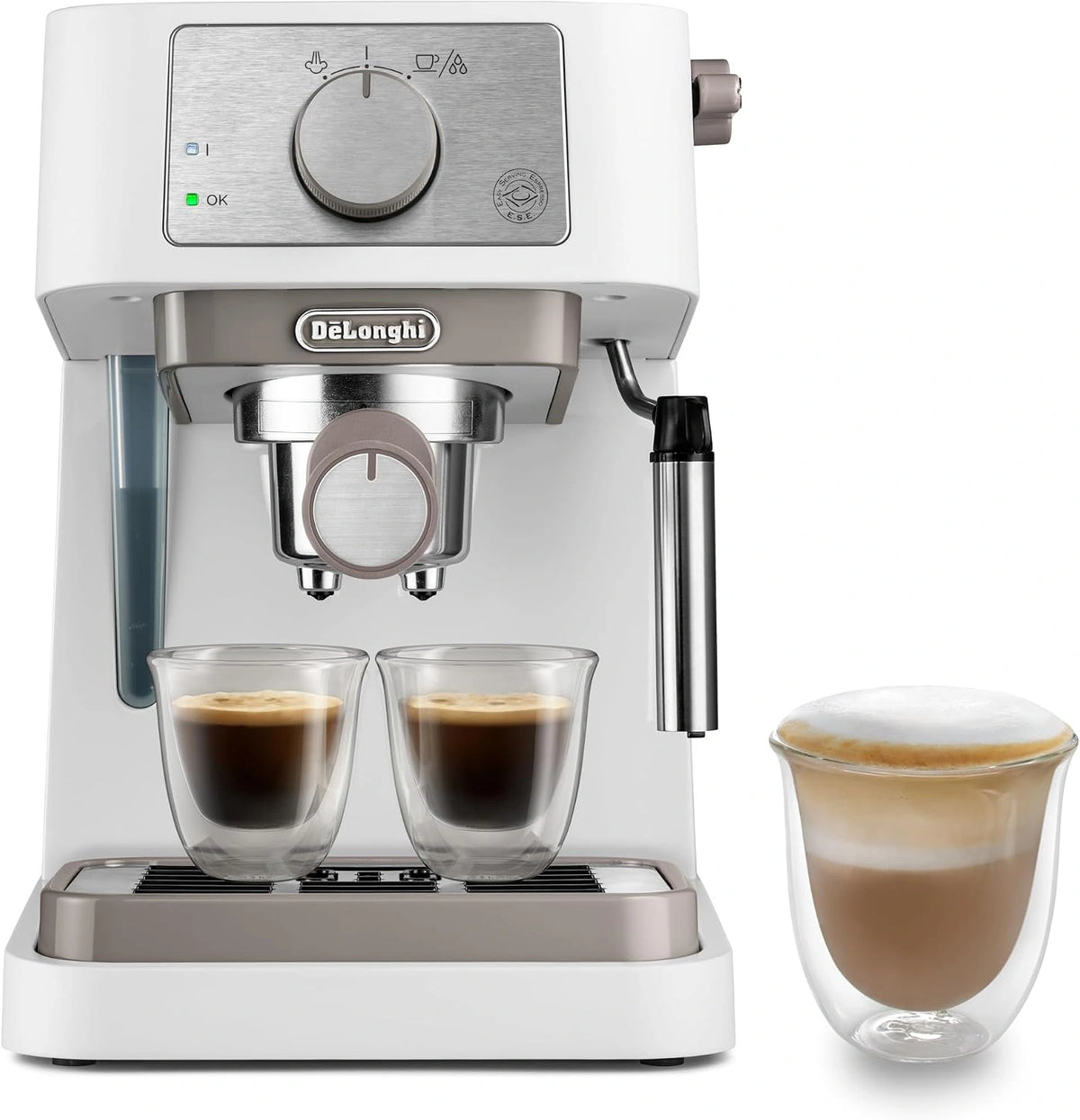 De'Longhi Stilosa - Cafetera Espresso Manual con Espumador Manual Blanco
