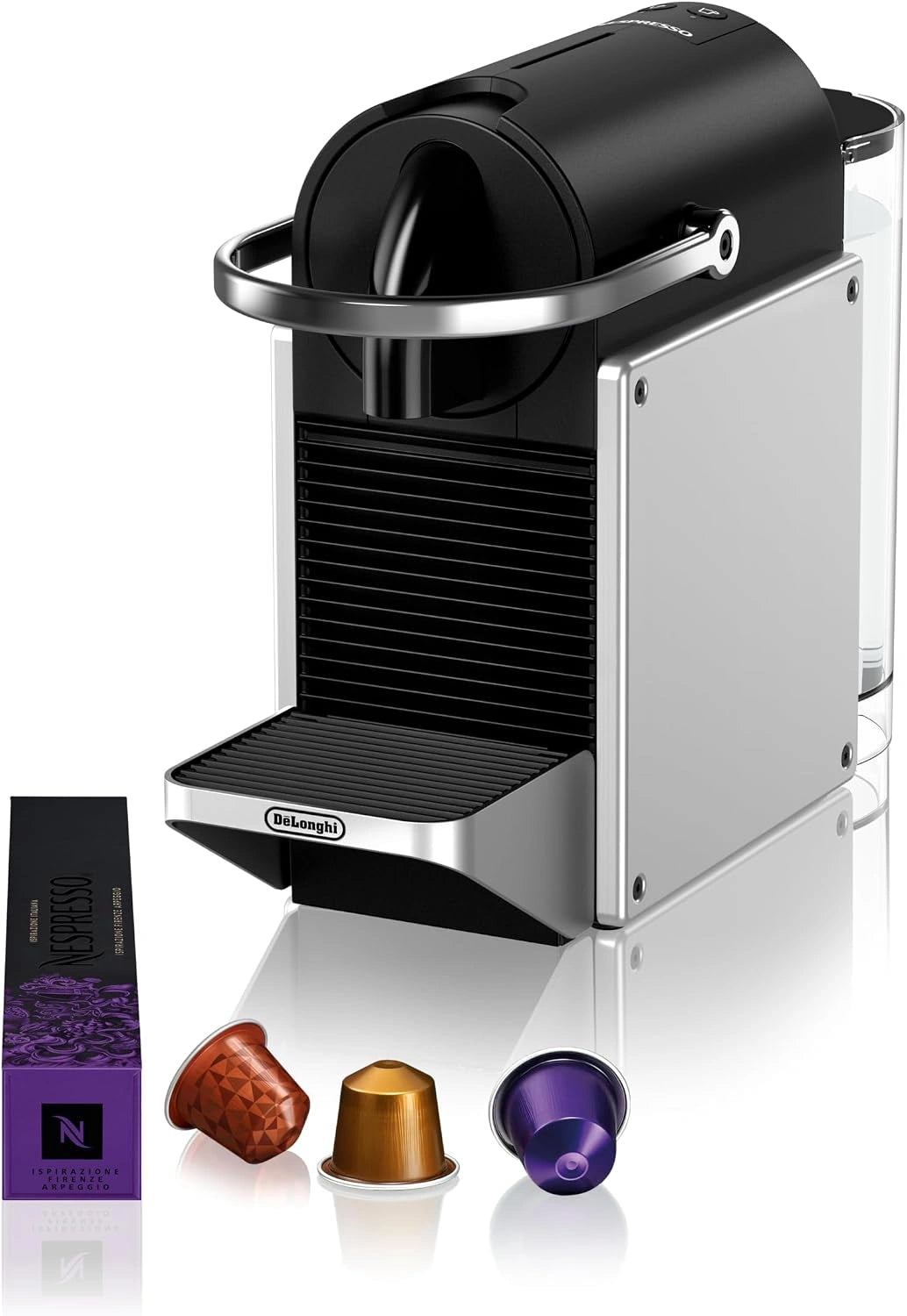 Nespresso De'Longhi Pixie EN127.S - Máquina de Café en Cápsulas, Espresso y Café Lungo, Modo ECO, Diseño Compacto, conjunto de Bienvenida Incluido
