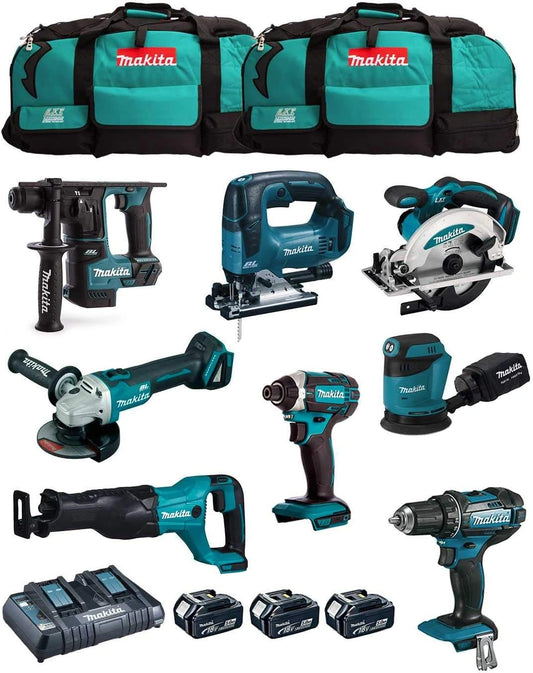 MAKITA conjunto MK801 (DDF482 + DHR171 + DGA504 + DTD152 + DJV182 + DSS610 + DJR186 + DBO180 + 3 Baterías de 5 - 0 Ah + Cargador + 2 x LXT600)