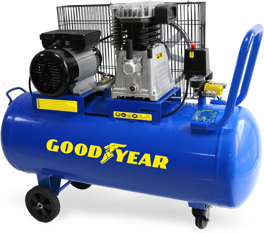 GOODYEAR - Compresor de aire de 100 L con correa 3 CV 2250 W 10 bar Caudal de aire 350 L/min