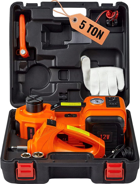 VEVOR conjunto de Gato Hidráulico Eléctrico de 5T 12V Elevador Automático de Coche 155-450 mm Gato Elevador con Llave d, con funciones de uso diario
