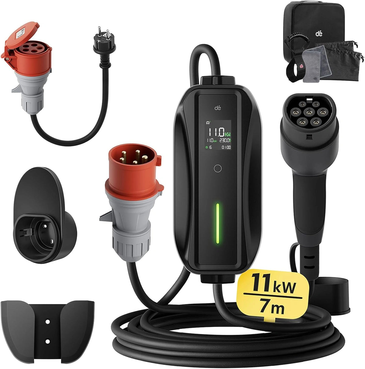 dé Cargador EV 11kW - 6-16A, 7m, Cargador Coche Electrico 16a 3-Fase