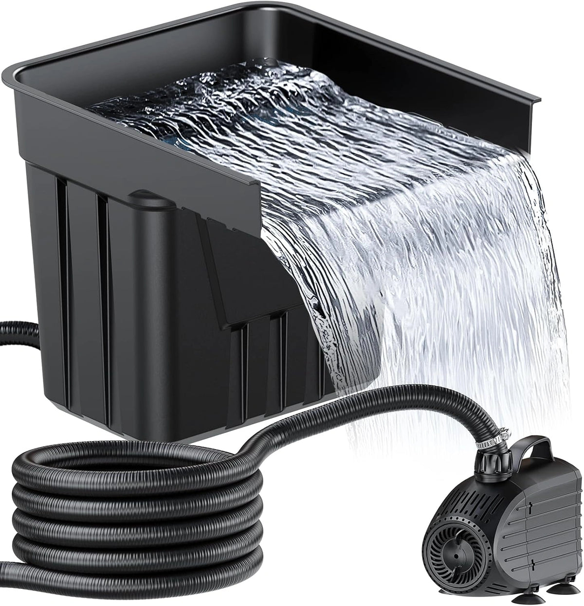 POPOSOAP Cascada para Estanque con Bomba 4500 L/h - Tubo Corrugado 3m, Arroyos y Fuentes de Agua, Material Filtrante y Desagüe para Jardín Exterior