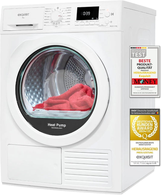 Exquisit Secador con bomba de calor TWP903-410 - color blanco, clase de eficiencia energética A++, protección para niños, apagado automático