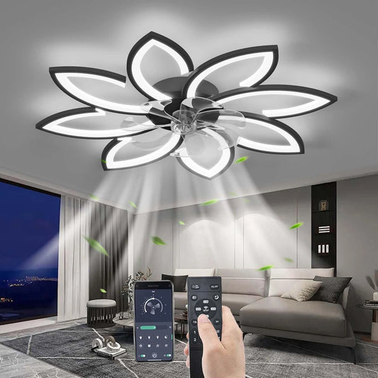 YUNZI Mute Ventilador de Techo con luz con Mando a Distancia - Negro 90CM, Ajustable 6 velocidades