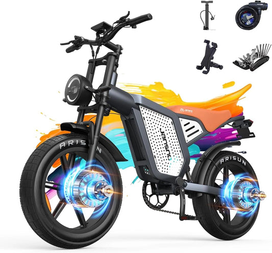 JANSNO Bicicleta eléctrica - Motor de 90Nm, batería Desmontable de 48V 23Ah/17Ah, Ruedas de 20 Pulgadas x 4.0 anchascertificación CE