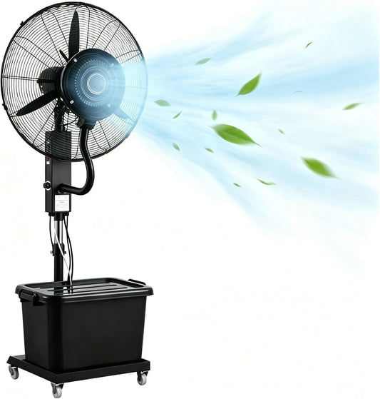 Ventilador Nebulizador 42L - para Refrigeración Exterior en Patio, Taller(71cm/28in), Altura Regulable 160‐200cm, Oscilación 90°