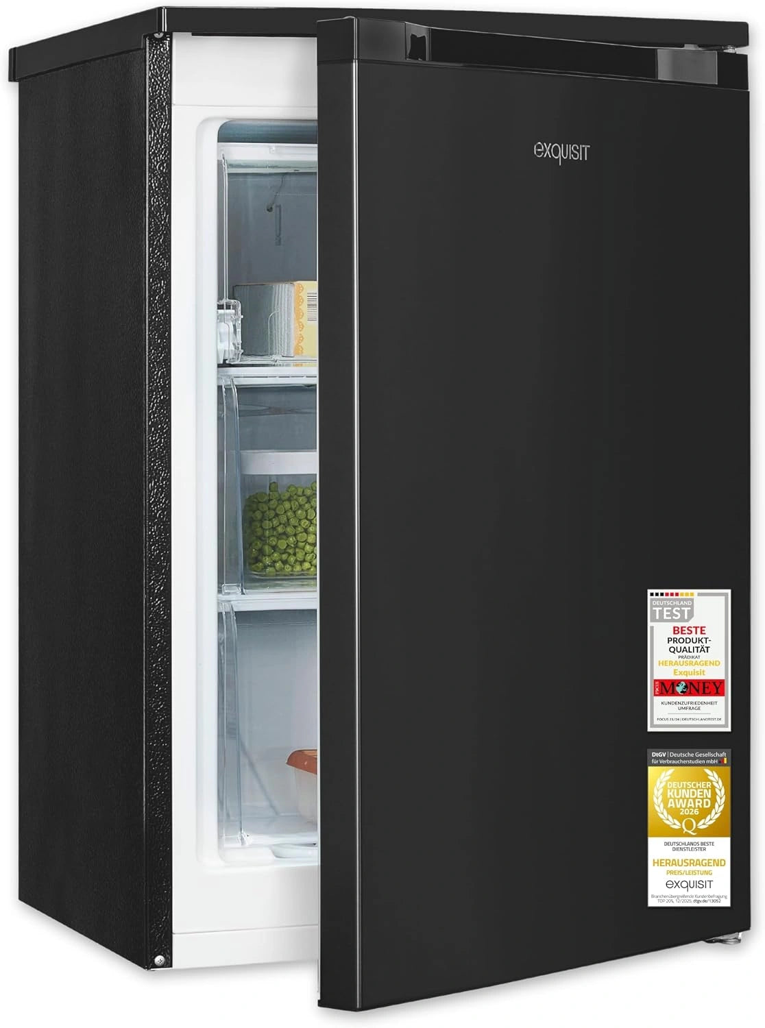 Exquisit Congelador - 85 litros, 3 cajones, congelador de 4 estrellas, armario pequeño GS581-051C inoxlook-az, clase energética C, congelador