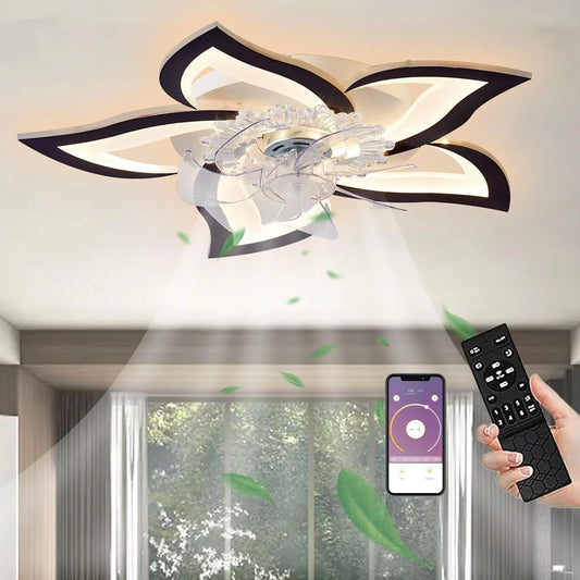 Ventilador de techo LED silencioso con iluminación - forma de flor, pantalla acrílica, salón, 5 luces, lámpara regulable con ventilador, 50 W