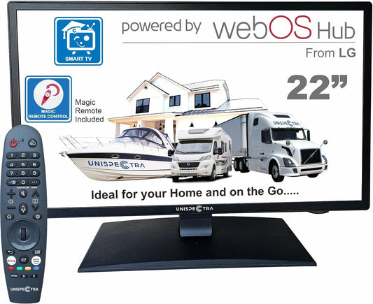 Unispectra inteligente TV de 22 Pulgadas 12v (webOS) ELED alta definición completa 240v 24v 12v TV Freeview & Sat sintonizador - 3X HDMI, 2X USB