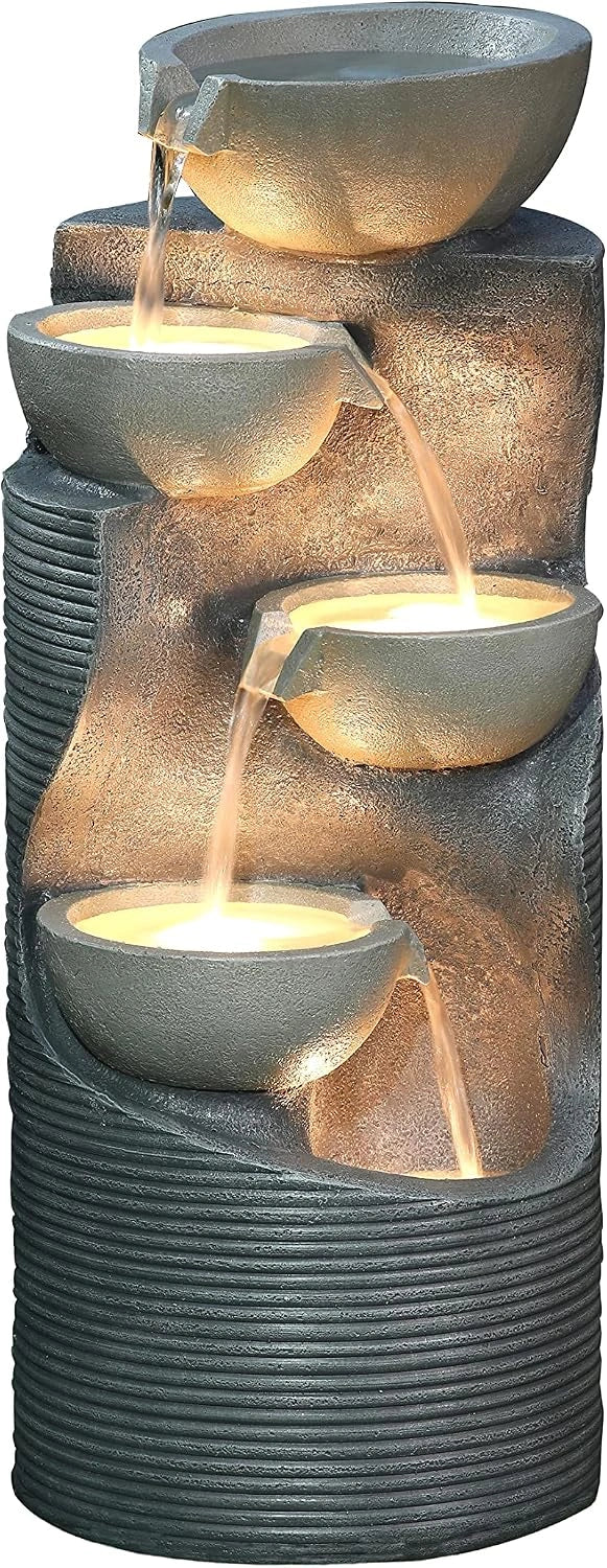Dehner Fuente de jardín Salo con iluminación LED - Aprox. 81 x 34 x 33 cm, Gris, poliresina