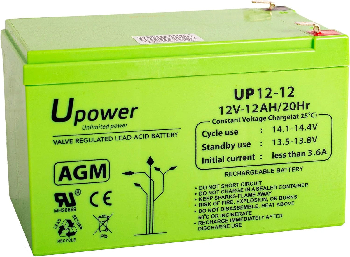 U-potencia Batería AGM 12V 12Ah - Terminal Faston F2 (6.3 mm), Juguetes Eléctricos y Más, Seguridad, SAI/UPS, para Alarmas